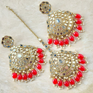 Valencia Red Mirror Tikka Set - ECLAT INDIAN JEWELSTikka SetsRed