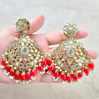 Valencia Red Mirror Tikka Set - ECLAT INDIAN JEWELSTikka SetsRed