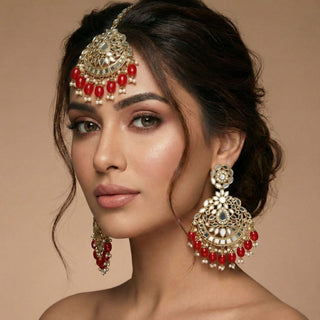Valencia Red Mirror Tikka Set - ECLAT INDIAN JEWELSTikka SetsRed