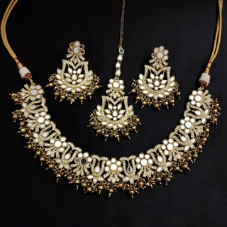 Valentina Gold Mirror Necklace Set with Tikka - ECLAT INDIAN JEWELSNecklace SetsGold