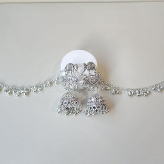 Vanessa (Detachable Hair Chain) Baahubali German Silver Jhumka Earrings - ECLAT INDIAN JEWELSEarringsGerman Silver