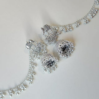 Vanessa (Detachable Hair Chain) Baahubali German Silver Jhumka Earrings - ECLAT INDIAN JEWELSEarringsGerman Silver