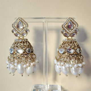 Vannya White Kundan Jhumka Earrings - ECLAT INDIAN JEWELSEarringsWhite