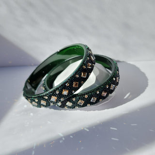 Vanya Green Glass Kada Bangles (Pair) (2.4,2.6, 2.8) - ECLAT INDIAN JEWELSBangle, Kadas & Bracelets2.6