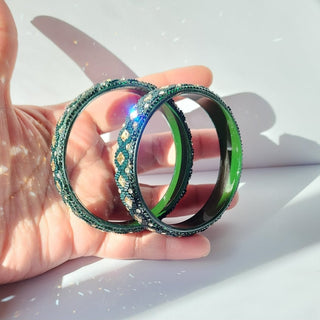 Vanya Green Glass Kada Bangles (Pair) (2.4,2.6, 2.8) - ECLAT INDIAN JEWELSBangle, Kadas & Bracelets2.6