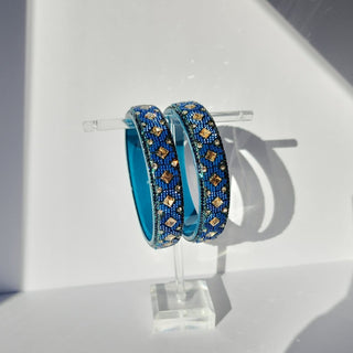 Vanya Teal Blue Glass Kada Bangles (Pair) (2.4,2.6, 2.8) - ECLAT INDIAN JEWELSBangle, Kadas & Bracelets2.6