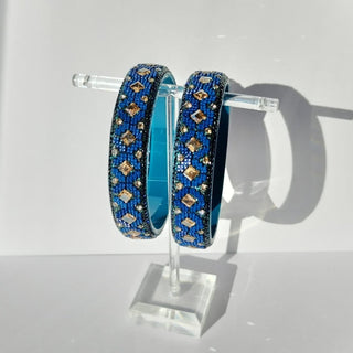 Vanya Teal Blue Glass Kada Bangles (Pair) (2.4,2.6, 2.8) - ECLAT INDIAN JEWELSBangle, Kadas & Bracelets2.6