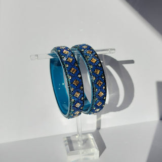 Vanya Teal Blue Glass Kada Bangles (Pair) (2.4,2.6, 2.8) - ECLAT INDIAN JEWELSBangle, Kadas & Bracelets2.6