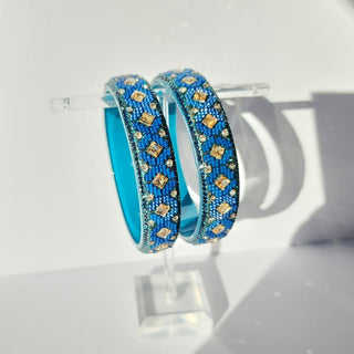 Vanya Teal Blue Glass Kada Bangles (Pair) (2.4,2.6, 2.8) - ECLAT INDIAN JEWELSBangle, Kadas & Bracelets2.6