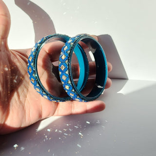Vanya Teal Blue Glass Kada Bangles (Pair) (2.4,2.6, 2.8) - ECLAT INDIAN JEWELSBangle, Kadas & Bracelets2.6