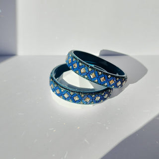 Vanya Teal Blue Glass Kada Bangles (Pair) (2.4,2.6, 2.8) - ECLAT INDIAN JEWELSBangle, Kadas & Bracelets2.6