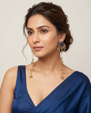Veronica Blue Kashmiri Oxidised Gold Finish Earrings - ECLAT INDIAN JEWELSKashmiri EarringsBlue