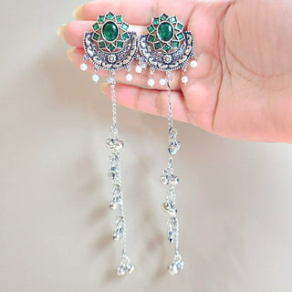 Veronica Dark Green Kashmiri German Silver Earrings - ECLAT INDIAN JEWELSKashmiri EarringsGreen