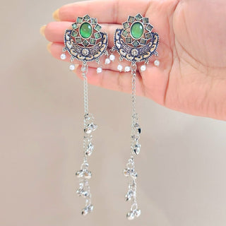 Veronica Green Kashmiri German Silver Earrings - ECLAT INDIAN JEWELSKashmiri EarringsGreen