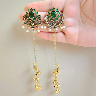 Veronica Green Kashmiri Oxidised Gold Finish Earrings - ECLAT INDIAN JEWELSGreen