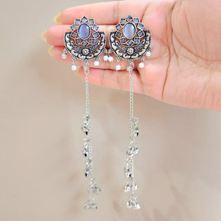 Veronica Grey Kashmiri German Silver Earrings - ECLAT INDIAN JEWELSKashmiri EarringsGrey