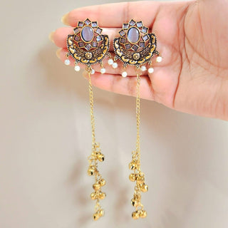 Veronica Grey Kashmiri Oxidised Gold Finish Earrings - ECLAT INDIAN JEWELSKashmiri EarringsGray