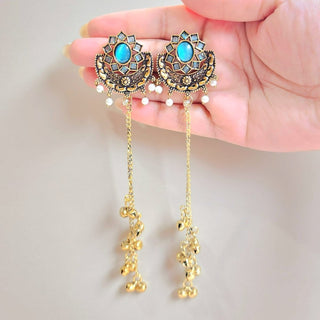 Veronica Light Blue Kashmiri Oxidised Gold Finish Earrings - ECLAT INDIAN JEWELSKashmiri EarringsBlue