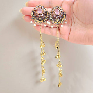 Veronica Light Pink Kashmiri Oxidised Gold Finish Earrings - ECLAT INDIAN JEWELSKashmiri EarringsPink