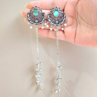 Veronica Mint Green Kashmiri German Silver Earrings - ECLAT INDIAN JEWELSKashmiri EarringsGreen