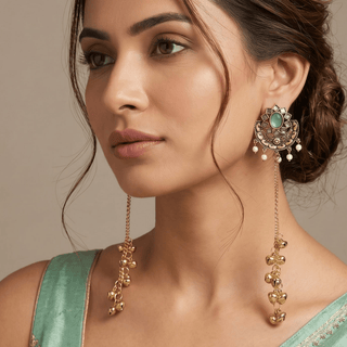 Veronica Mint Green Kashmiri Oxidised Gold Finish Earrings - ECLAT INDIAN JEWELSKashmiri EarringsGreen