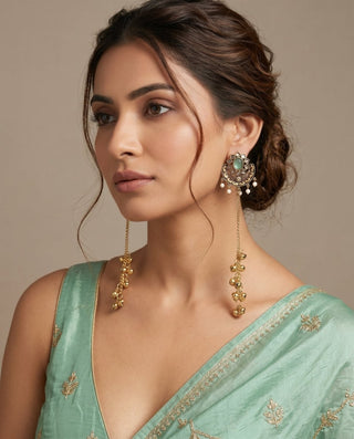 Veronica Mint Green Kashmiri Oxidised Gold Finish Earrings - ECLAT INDIAN JEWELSKashmiri EarringsGreen