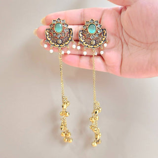 Veronica Mint Green Kashmiri Oxidised Gold Finish Earrings - ECLAT INDIAN JEWELSKashmiri EarringsGreen