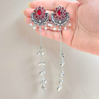 Veronica Red Kashmiri German Silver Earrings - ECLAT INDIAN JEWELSKashmiri EarringsRed