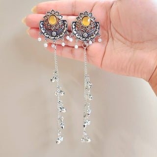 Veronica Yellow Kashmiri German Silver Earrings - ECLAT INDIAN JEWELSKashmiri EarringsYellow