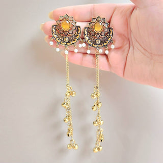 Veronica Yellow Kashmiri Oxidised Gold Finish Earrings - ECLAT INDIAN JEWELSKashmiri EarringsYellow