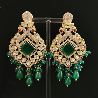 Victoria Polki Diamond Green Peacock Earrings - ECLAT INDIAN JEWELSEarringsGreen