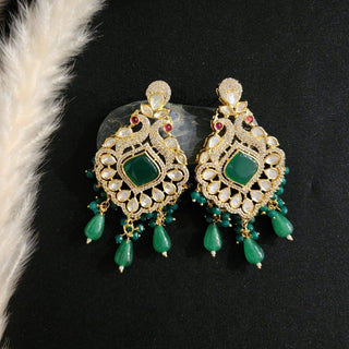 Victoria Polki Diamond Green Peacock Earrings - ECLAT INDIAN JEWELSEarringsGreen