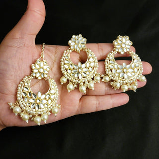 Victoria White Kundan Necklace Set with Tikka - ECLAT INDIAN JEWELSNecklace SetsWhite