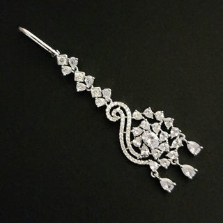 Vivian White CZ Rhodium Maang Tikka - ECLAT INDIAN JEWELSMaang TikkaSilver