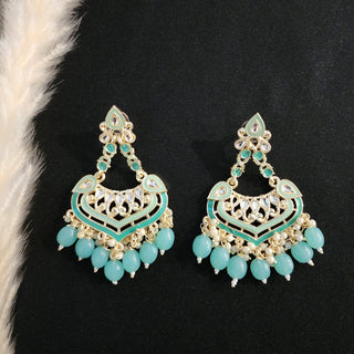 Willow Light Blue Meenakari Kundan Earrings - ECLAT INDIAN JEWELSEarringsBlue