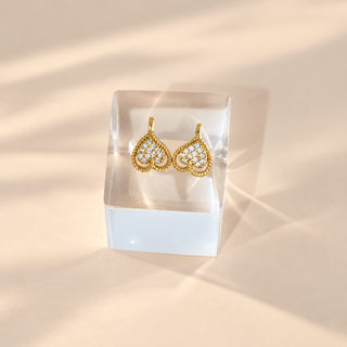 Winona gold finish CZ diamond simulant heart bugadi ear cuff earrings front view