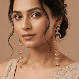 Xena Green Kashmiri Gold Finish Earrings - ECLAT INDIAN JEWELSKashmiri EarringsGreen