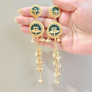 Xena Green Kashmiri Gold Finish Earrings - ECLAT INDIAN JEWELSKashmiri EarringsGreen
