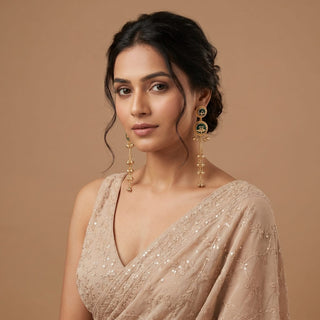 Xena Green Kashmiri Gold Finish Earrings - ECLAT INDIAN JEWELSKashmiri EarringsGreen