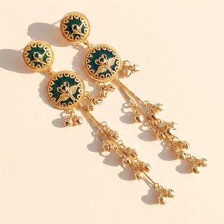 Xena Green Kashmiri Gold Finish Earrings - ECLAT INDIAN JEWELSKashmiri EarringsGreen