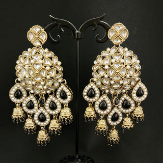 Zelda Black Kundan Dangler Jhumki Earrings - ECLAT INDIAN JEWELSEarringsBlack