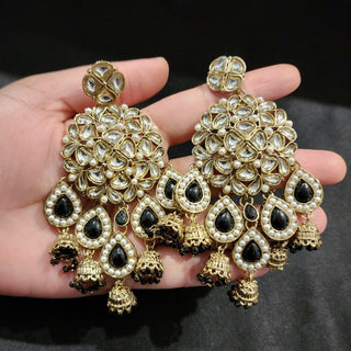 Zelda Black Kundan Dangler Jhumki Earrings - ECLAT INDIAN JEWELSEarringsBlack