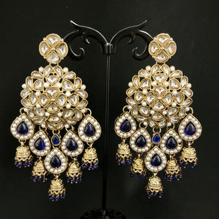 Zelda Blue Kundan Dangler Jhumki Earrings - ECLAT INDIAN JEWELSEarringsBlue