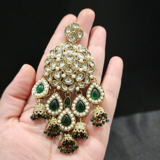 Zelda Green Kundan Dangler Jhumki Earrings - ECLAT INDIAN JEWELSEarringsGreen