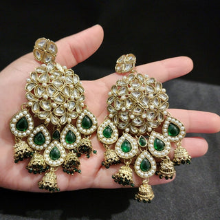 Zelda Green Kundan Dangler Jhumki Earrings - ECLAT INDIAN JEWELSEarringsGreen