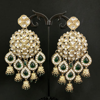 Zelda Green Kundan Dangler Jhumki Earrings - ECLAT INDIAN JEWELSEarringsGreen