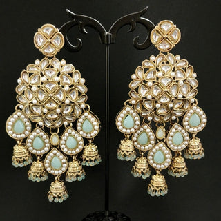 Zelda Mint Green Kundan Dangler Jhumki Earrings - ECLAT INDIAN JEWELSEarringsGreen