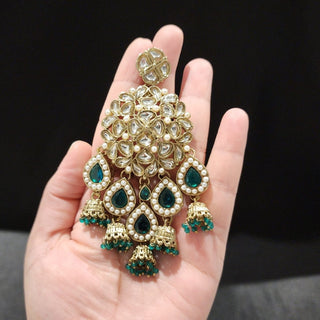 Zelda Peacock Green Kundan Dangler Jhumki Earrings - ECLAT INDIAN JEWELSEarringsGreen