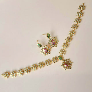 Zoey Multicolour CZ Diamond Simulant Kemp Necklace Set - ECLAT INDIAN JEWELSNecklace SetsMulticolour
