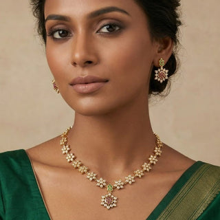 Zoey Multicolour CZ Diamond Simulant Kemp Necklace Set - ECLAT INDIAN JEWELSNecklace SetsMulticolour